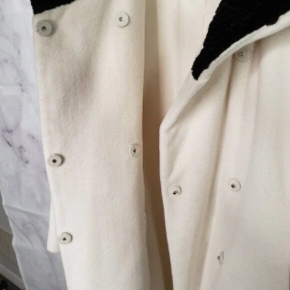 CALVIN KLEIN white wool blend black collar mid-length winter coat 2 - Picture 5 of 8